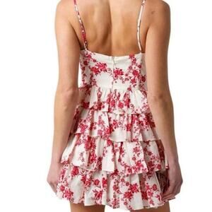 Red + cream floral tiered mini ruffle layers + dainty straps.